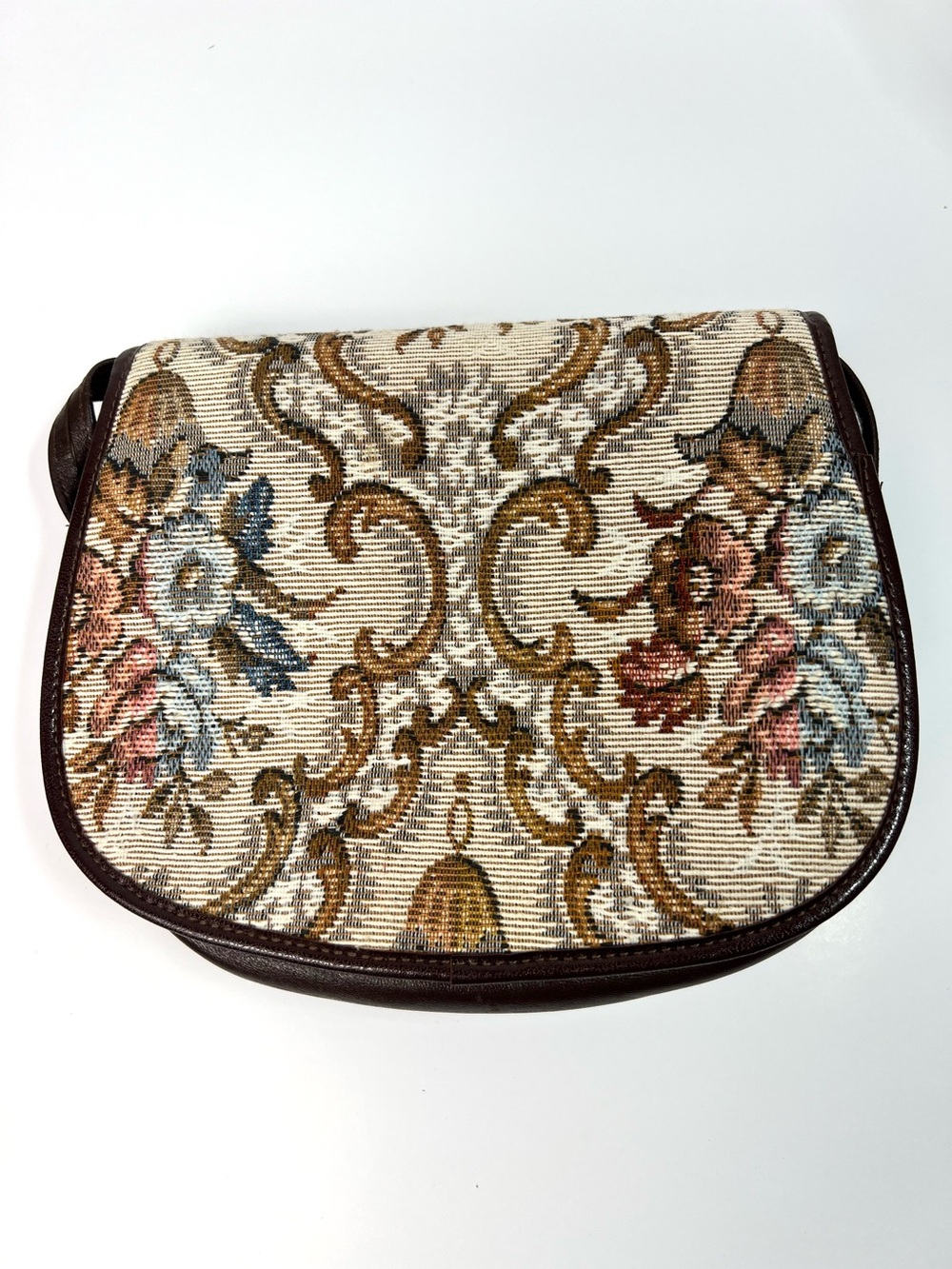 Vintage Made In England Tapestry Mini Shoulder Bag size S/M Beige Multi Floral - Picture 6 of 13